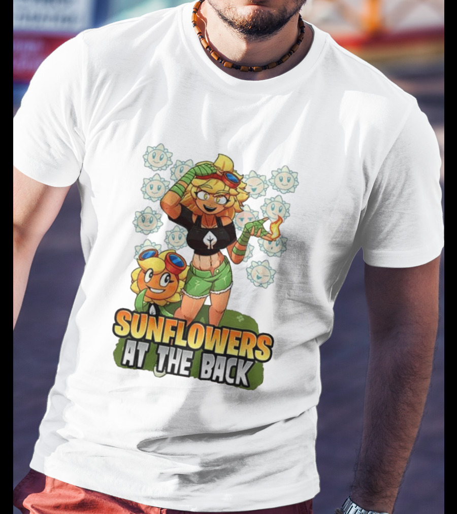 Sunflowers At The Back Colorful Character With Goggles And Fire Magic T-Shirt