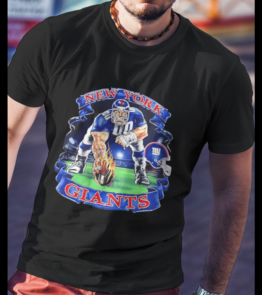 New York Giants Football Flame Helmet Player Action T-Shirt