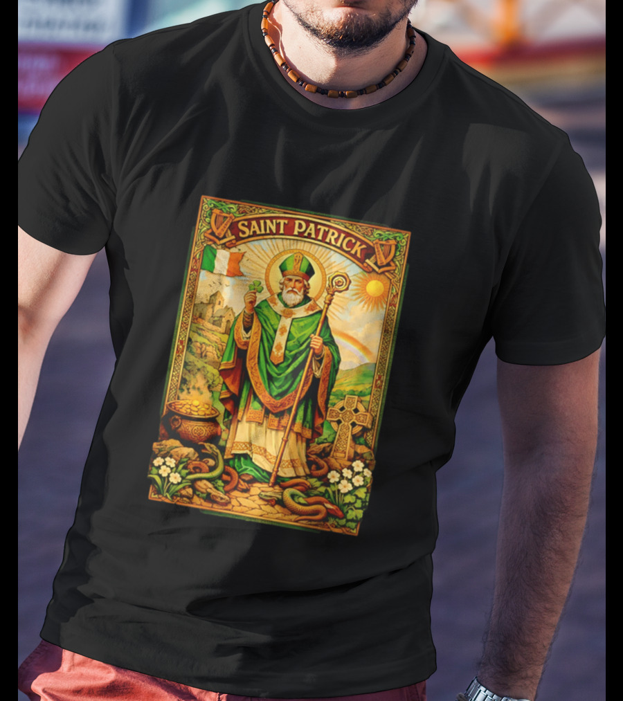 Saint Patrick Ireland Shamrock Cross Snakes Harp Flag T-Shirt