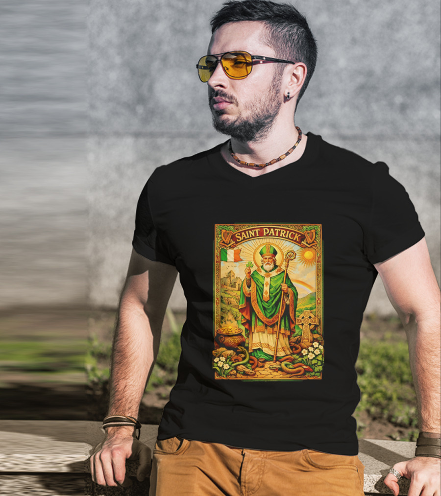 Saint Patrick Ireland Shamrock Cross Snakes Harp Flag T-Shirt