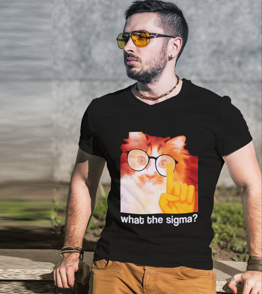 What The Sigma Cat Meme Glasses Pointing Finger Humor T-Shirt