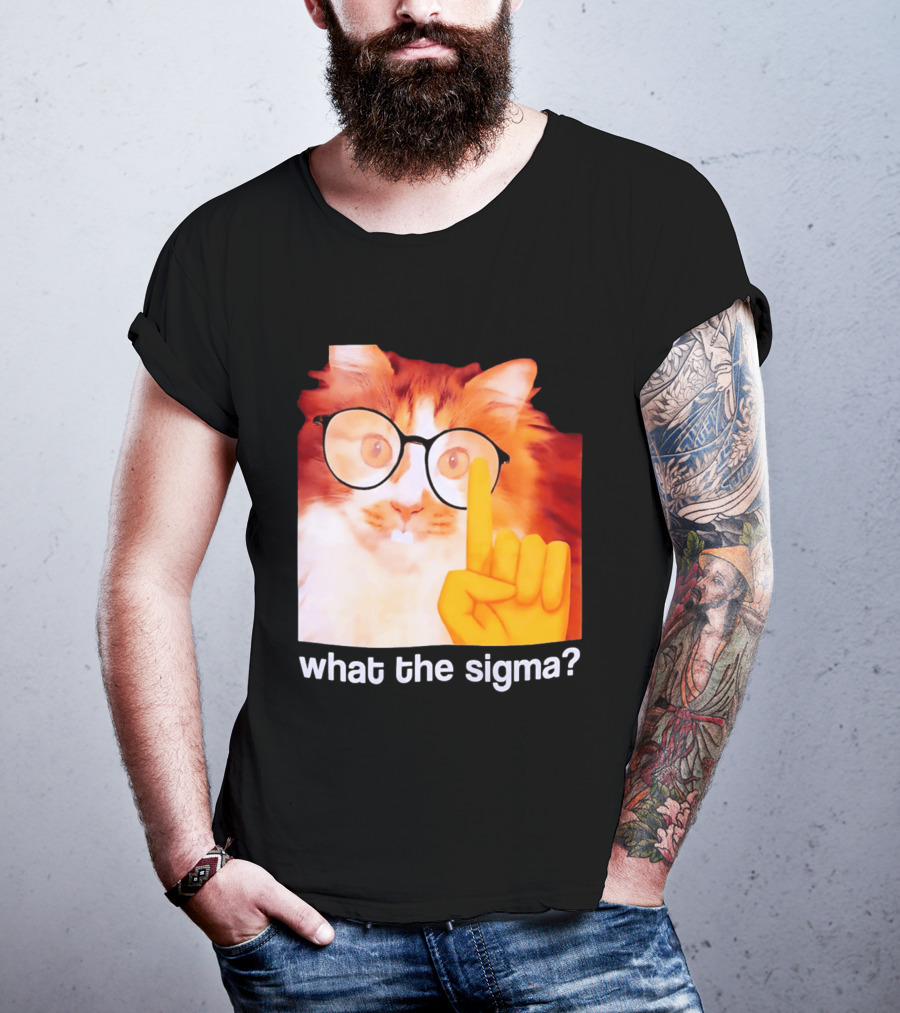 What The Sigma Cat Meme Glasses Pointing Finger Humor T-Shirt