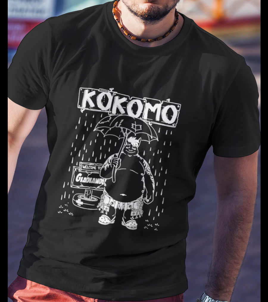 KoKomo Welcome To Gladlands Umbrella Character In Rain Scene T-Shirt