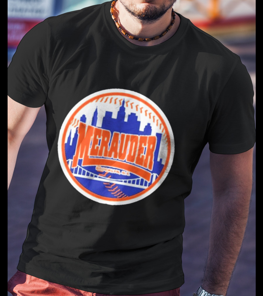 Merauder Brooklyn NY Skyline Baseball New York Mets T-Shirt