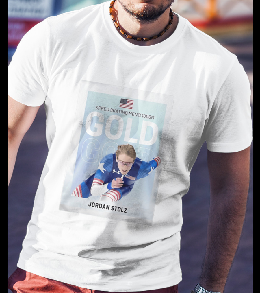 American Flag Speed Skating Men's 1000M Gold Jordan Stolz T-Shirt