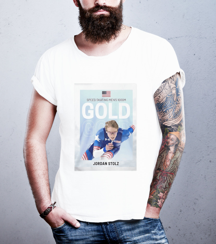 American Flag Speed Skating Men's 1000M Gold Jordan Stolz T-Shirt