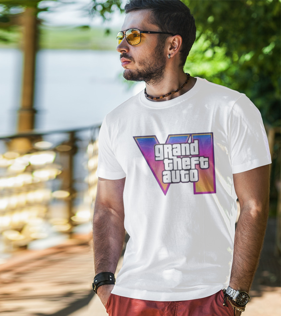 Grand Theft Auto VI 2025 GTA 6 VI Logo With Sunset Palm T-Shirt