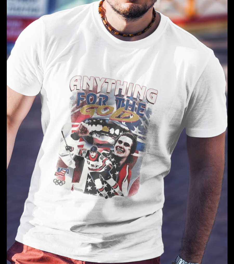 Anything For The Gold Usa Hockey American Flag Jack Hughes T-Shirt