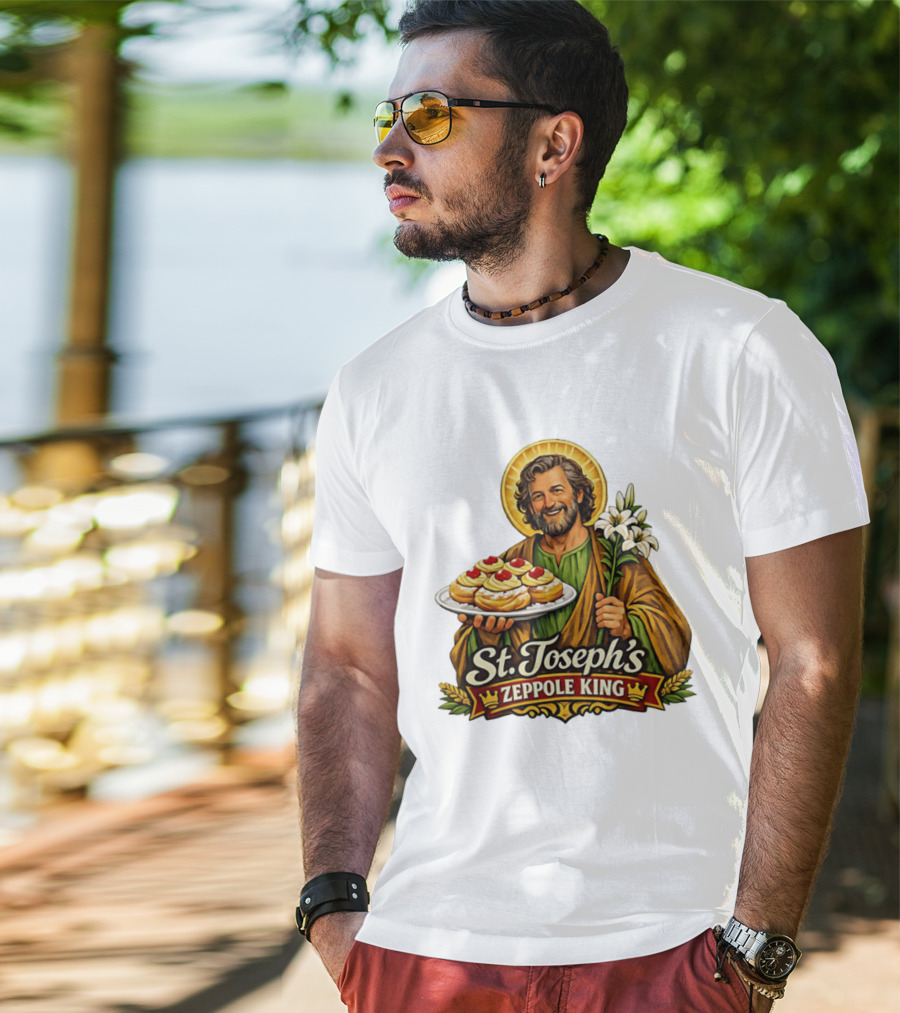 St Joseph's Zeppole King Saint Holding Tray With Flowers T-Shirt