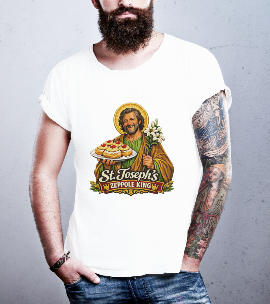 St Joseph's Zeppole King Saint Holding Tray With Flowers T-Shirt
