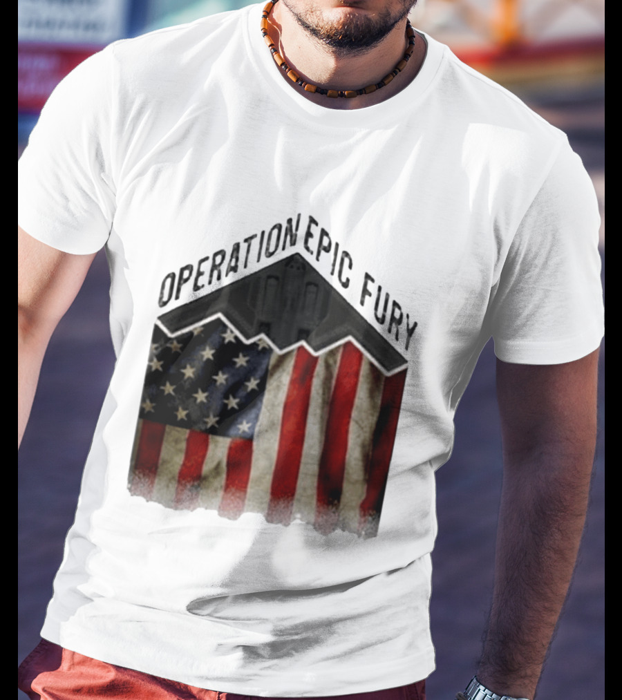 Operation Epic Fury USA American Flag Military Stealth Bomber T-Shirt