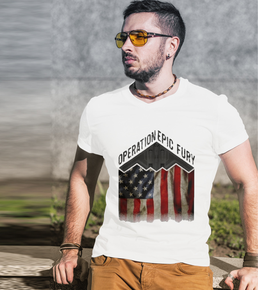 Operation Epic Fury USA American Flag Military Stealth Bomber T-Shirt
