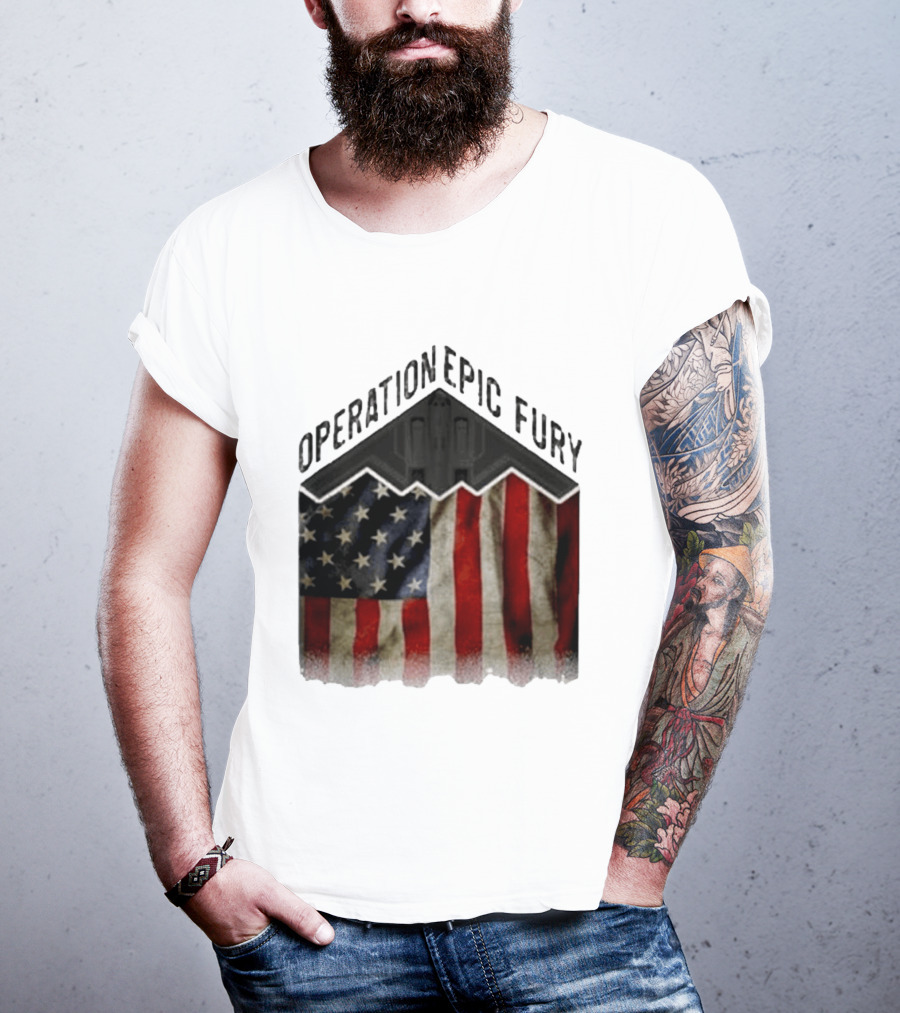 Operation Epic Fury USA American Flag Military Stealth Bomber T-Shirt