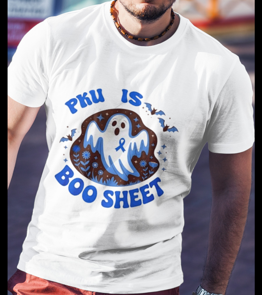PKU Is Boo Sheet Ghost With Awareness Ribbon And Bats T-Shirt