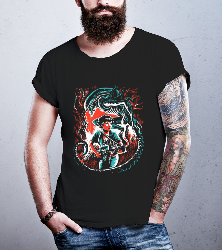Alien Ripley Xenomorph Hunter Hunted Iconic Sci Fi Battle T-Shirt