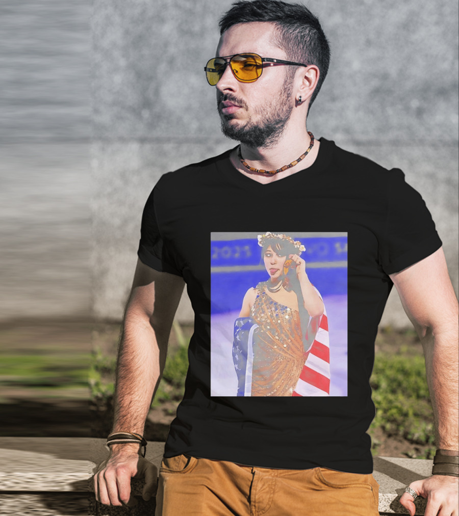 Alysa Liu Gold Medal USA Team Celebration With American Flag T-Shirt