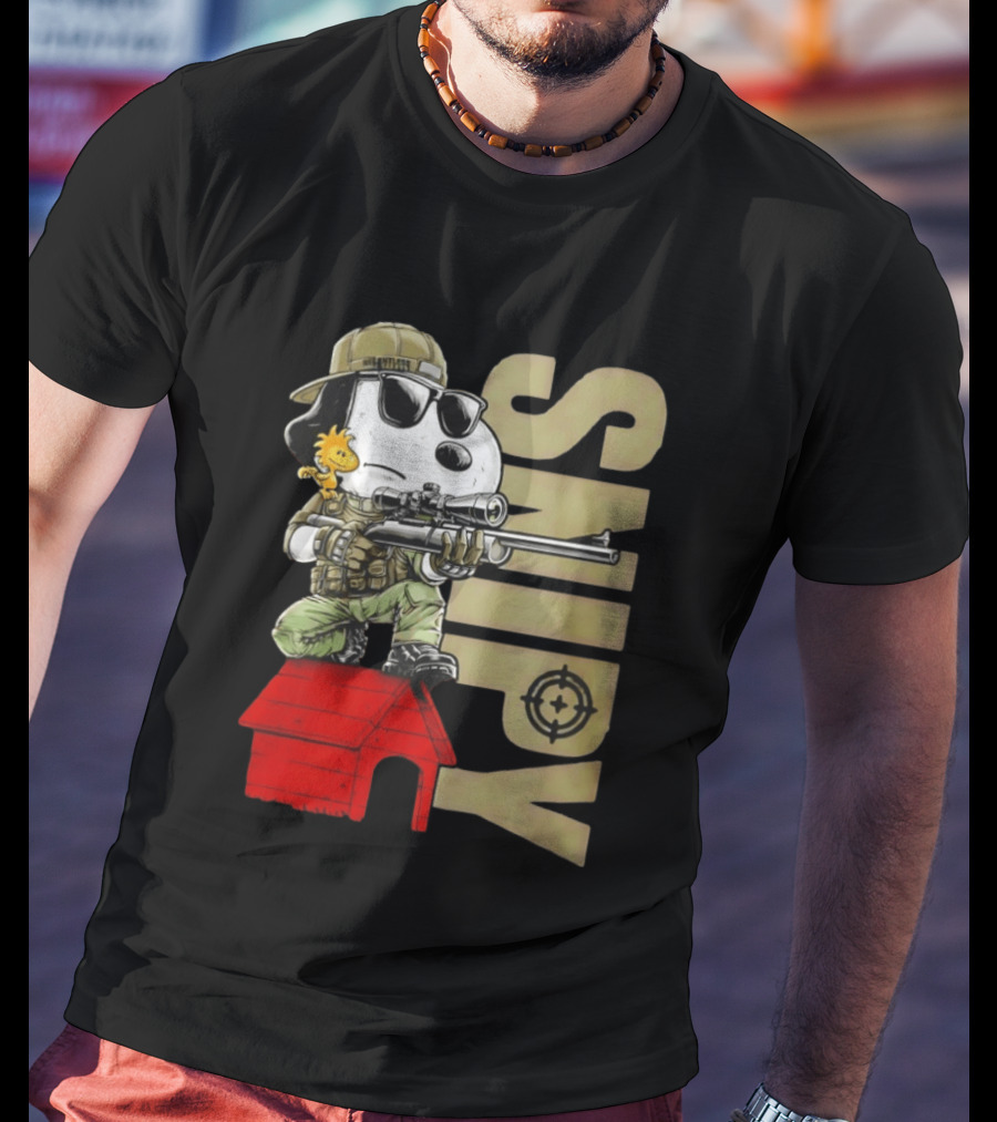 Snoopy Sniper Woodstock Camouflage Doghouse Target T-Shirt