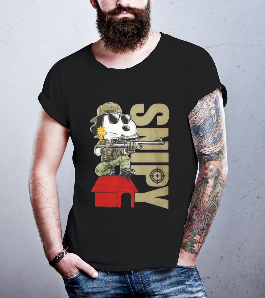 Snoopy Sniper Woodstock Camouflage Doghouse Target T-Shirt