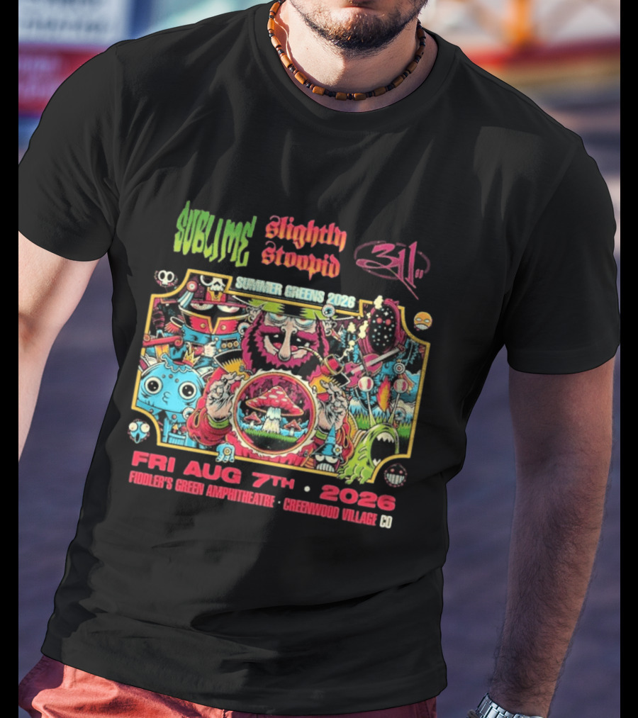 Sublime Slightly Stoopid 311 Summer Greens Fiddler's Green Amphitheatre 2026 Greenwood Village CO August 7th T-Shirt