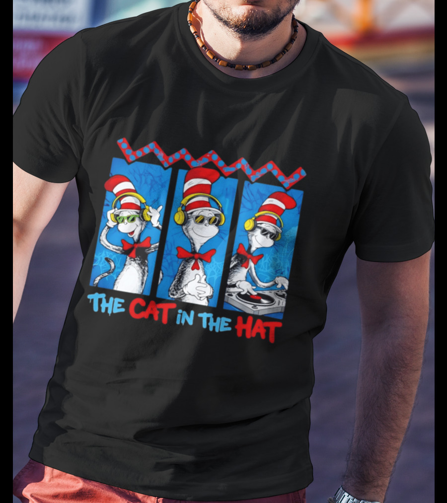 The Cat In The Hat Dr Seuss DJ Headphones And Sunglasses T-Shirt