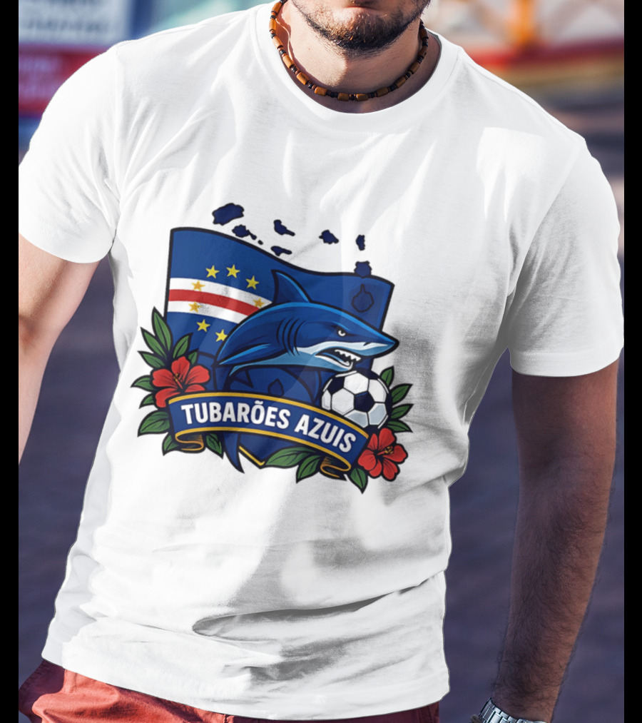 Tubaroes Azuis Cape Verde Football Team Crest With Shark And Soccer Ball T-Shirt