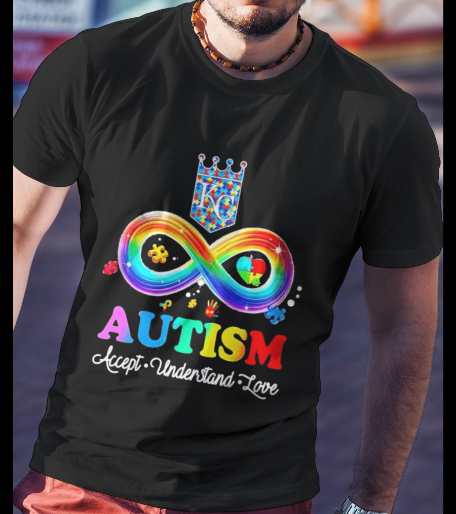 Kansas City Royals KC Autism Accept Understand Love Rainbow Infinity Puzzle Pieces T-Shirt
