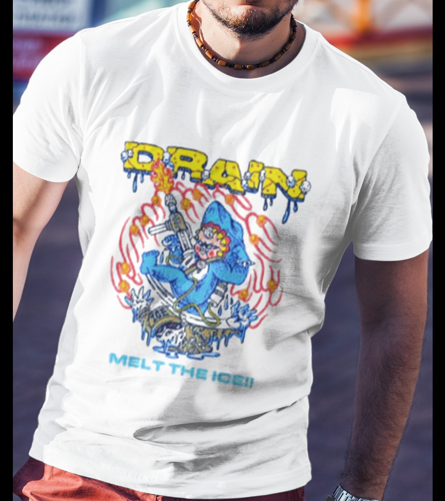 Drain Melt The Ice Hardcore Punk Shark Character With Flames And Machine Gun T-Shirt
