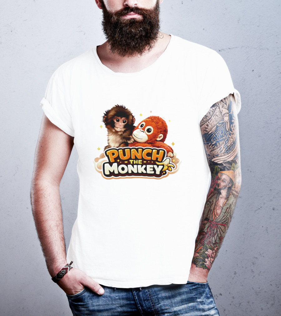 Punch The Monkey Cute Plush Cartoon T-Shirt