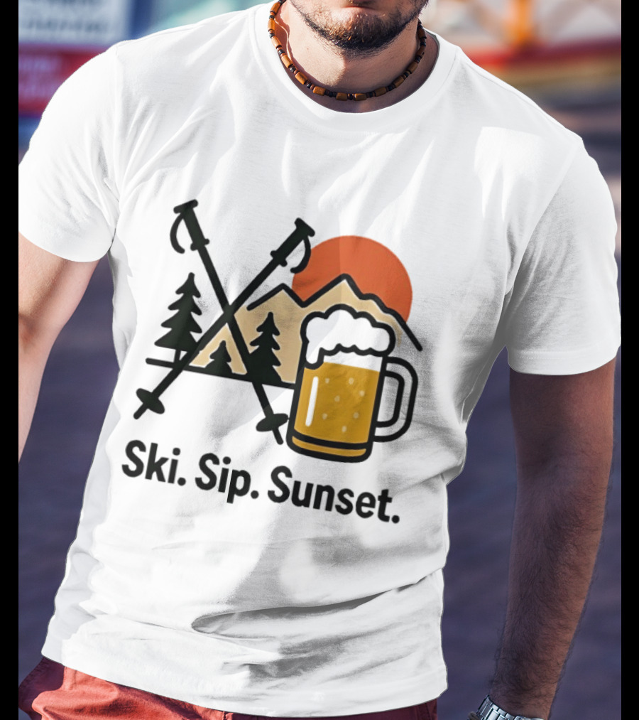 Ski Sip Sunset Mountain Beer Adventure T-Shirt