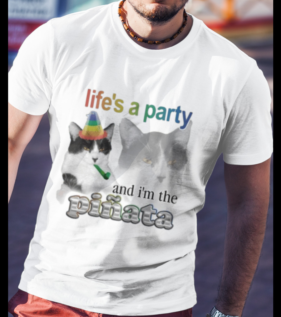 Life's A Party Cat I'm The Piñata Party Hat Humor T-Shirt
