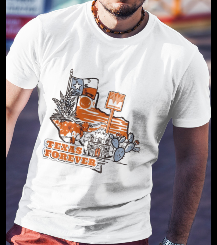 Texas Forever Alamo Whataburger Collaboration With Lone Star Flag And Cactus T-Shirt