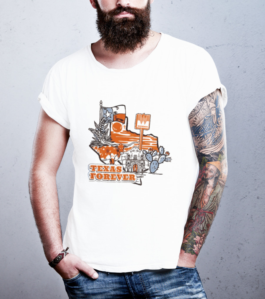 Texas Forever Alamo Whataburger Collaboration With Lone Star Flag And Cactus T-Shirt