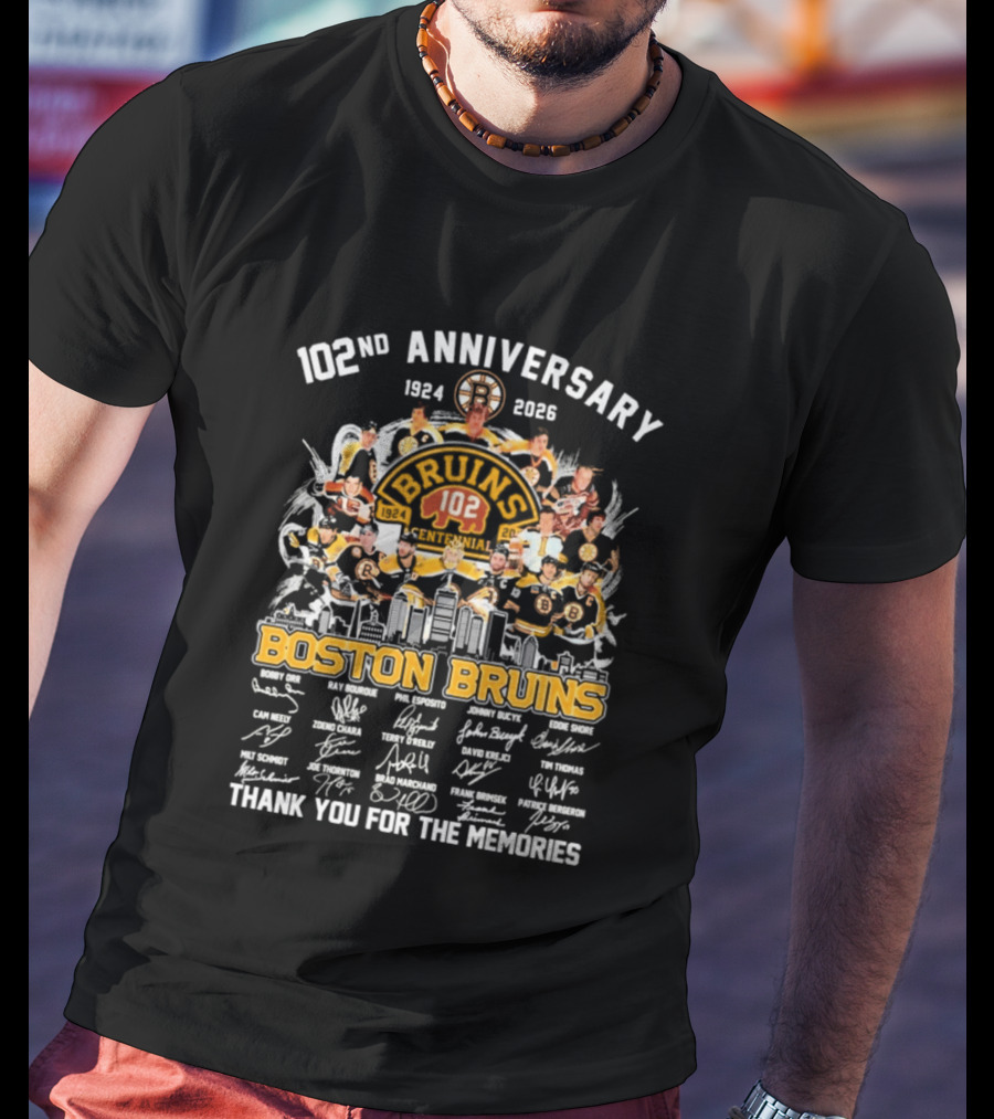 Boston Bruins 102nd Anniversary 1924 2026 Thank You For The Memories Signatures T-Shirt