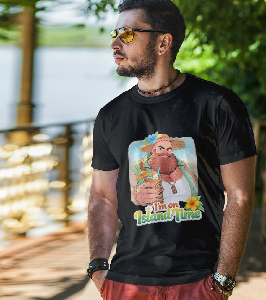 I'm On Island Time Tropical Relaxation With Tiki Drink And Hawaiian Flower T-Shirt