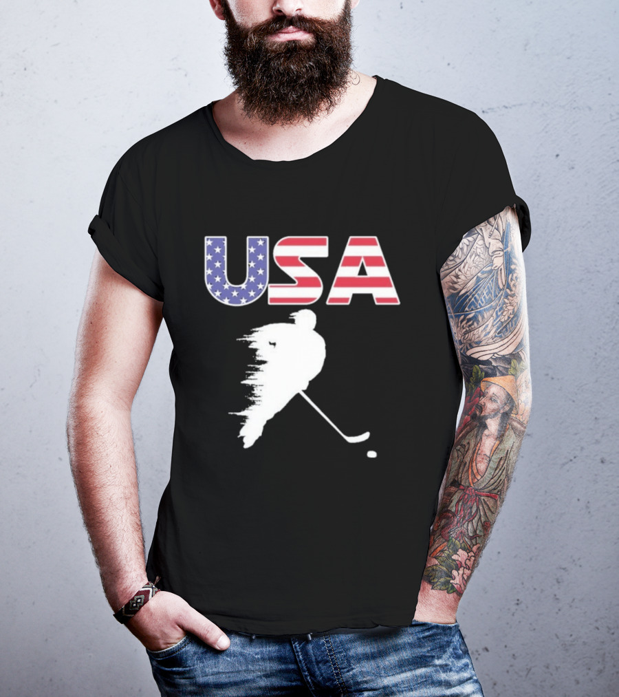 USA Stars And Stripes Ice Hockey Player T-Shirt