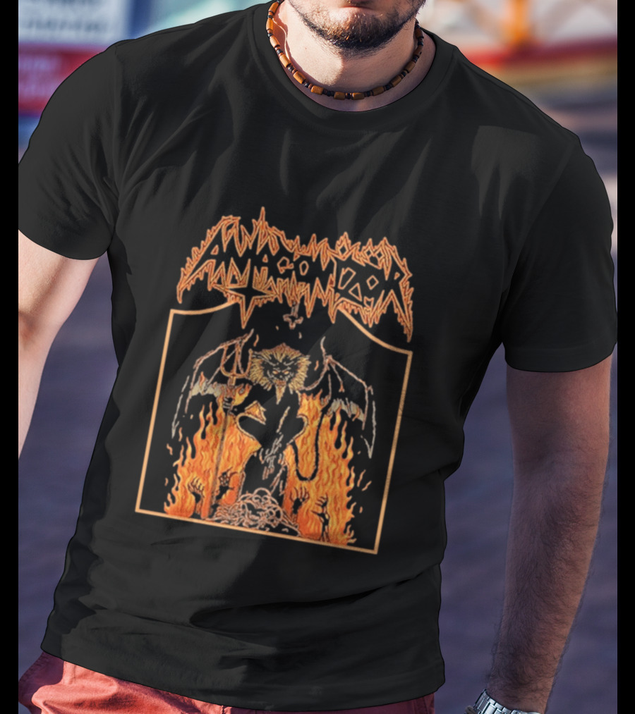 Antagonizör Into The Fires Flaming Skull Metal Demon T-Shirt