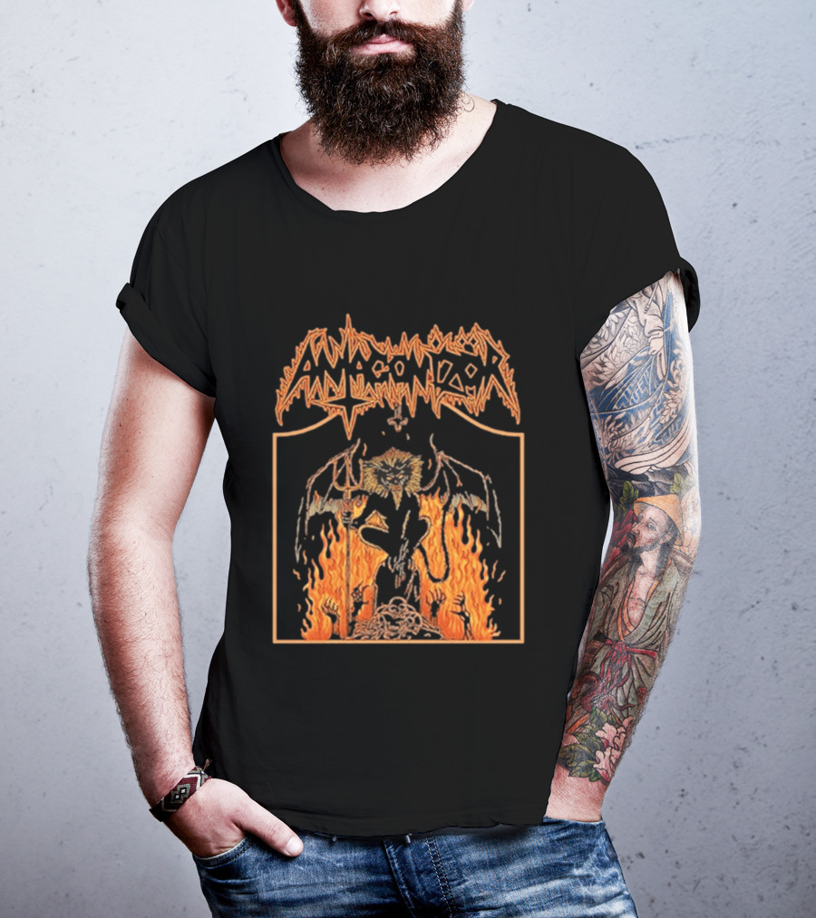 Antagonizör Into The Fires Flaming Skull Metal Demon T-Shirt