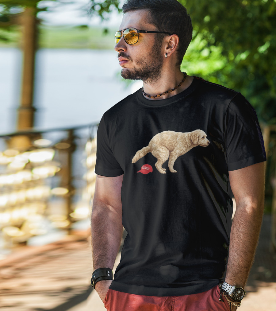 Golden Retriever Pooping On Make America Great Again Hat Anti Trump T-Shirt