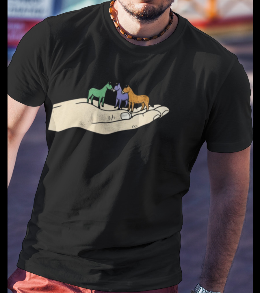 Hold Your Horses 2026 Hand Holding Colorful Figurines T-Shirt