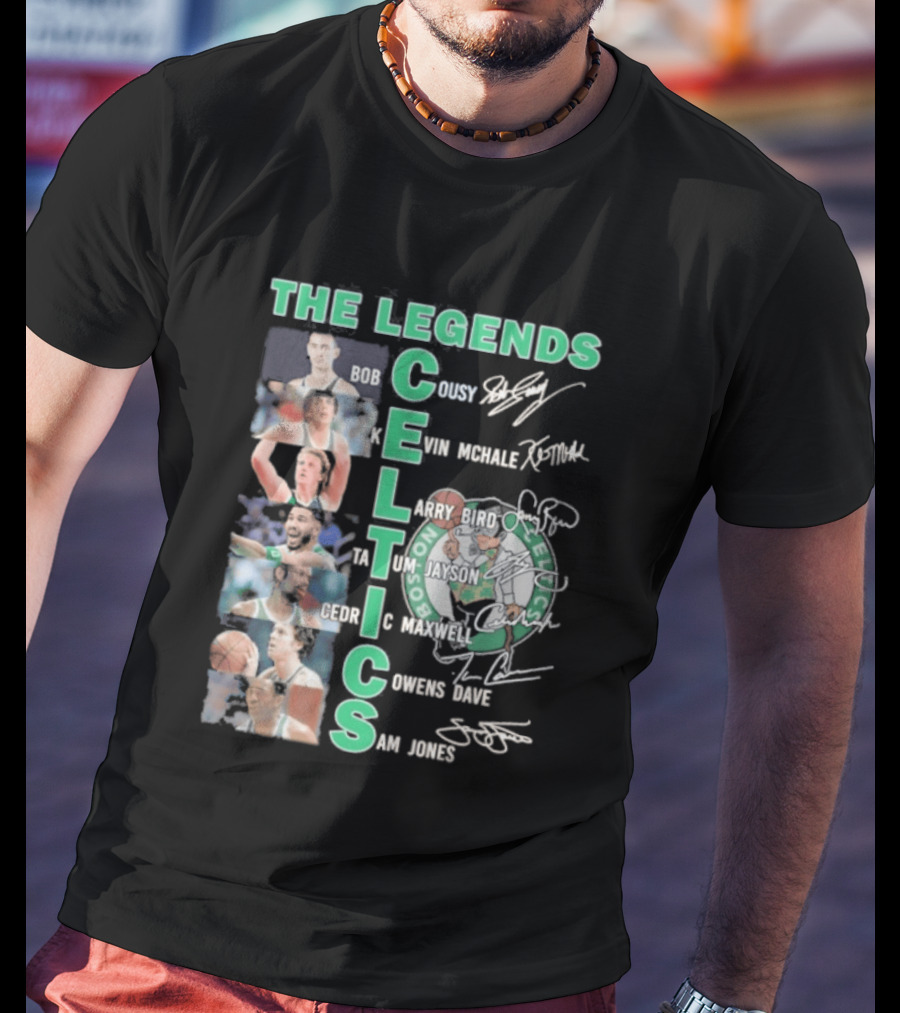 The Legends Boston Celtics Players Bob Cousy Kevin McHale Larry Bird Cedric Maxwell Dave Cowens Sam Jones T-Shirt