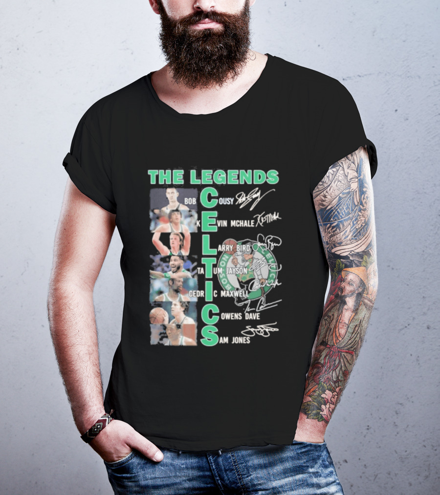 The Legends Boston Celtics Players Bob Cousy Kevin McHale Larry Bird Cedric Maxwell Dave Cowens Sam Jones T-Shirt
