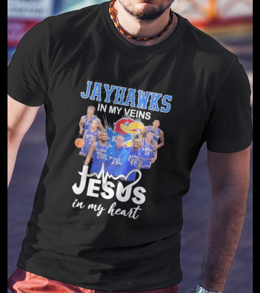 Kansas Jayhawks In My Veins Jesus In My Heart T-Shirt