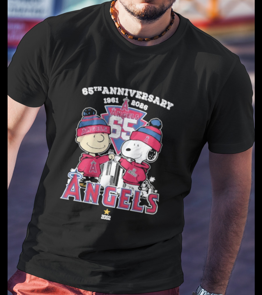 Peanuts Fistbump Los Angeles Angels 65th Anniversary 1961 2026 Charlie Brown Snoopy T-Shirt