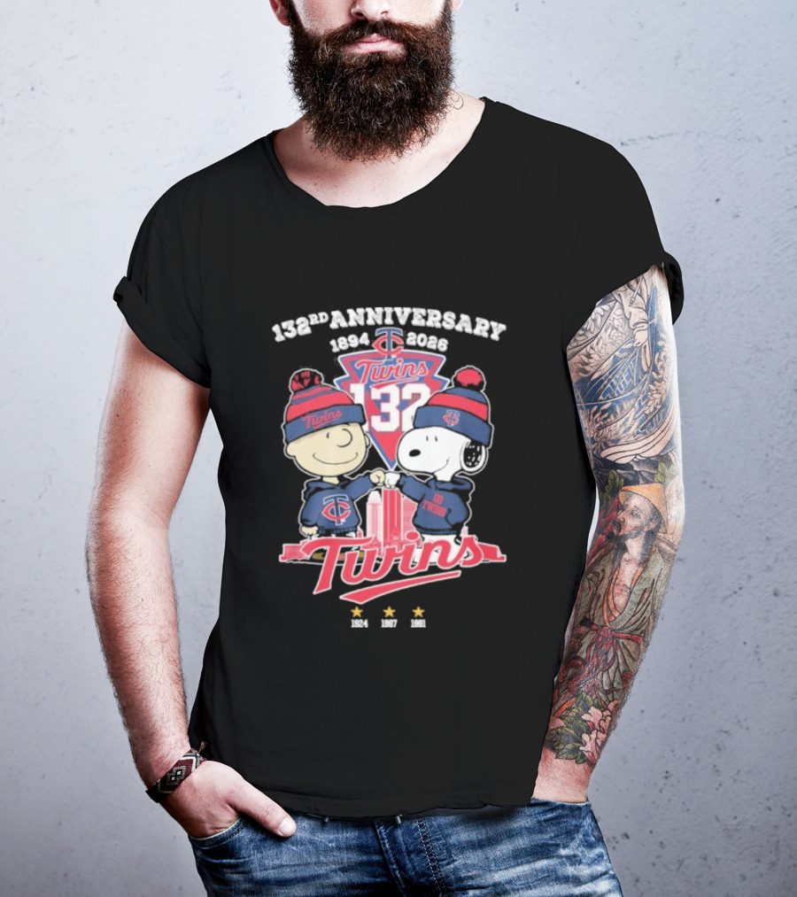 Peanuts Fistbump Minnesota Twins 132nd Anniversary 1894 2026 T-Shirt