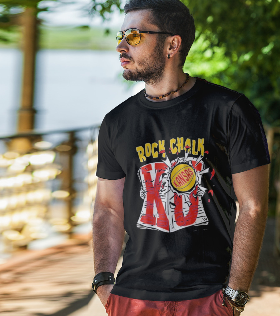 KU Rock Chalk Kansas Basketball Burst T-Shirt