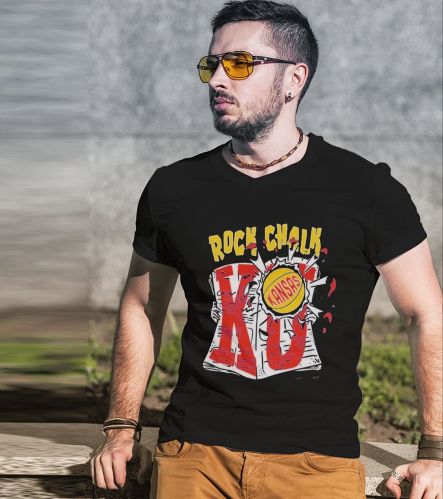 KU Rock Chalk Kansas Basketball Burst T-Shirt