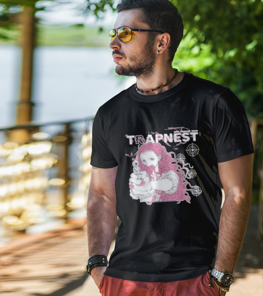 Trapnest Trigger Tour 2001 Anime Girl With Gun And Target T-Shirt