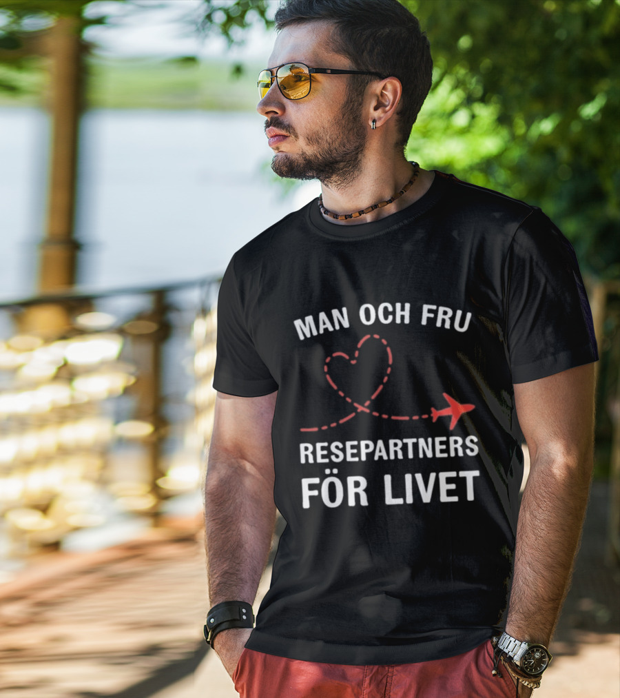 Man Och Fru Resepartners För Livet Flygplan Hjärtformad Resväg T-Shirt