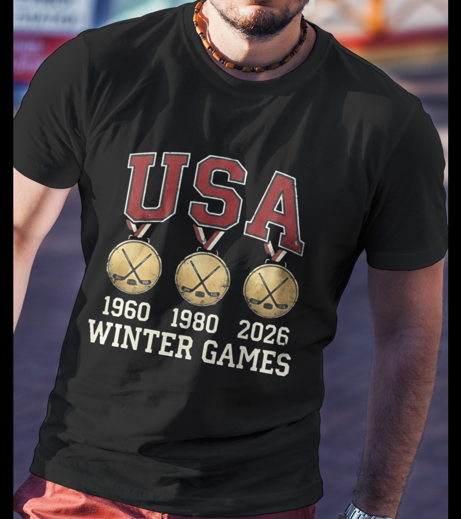 USA Winter Games 1960 1980 2026 Medals Hockey T-Shirt