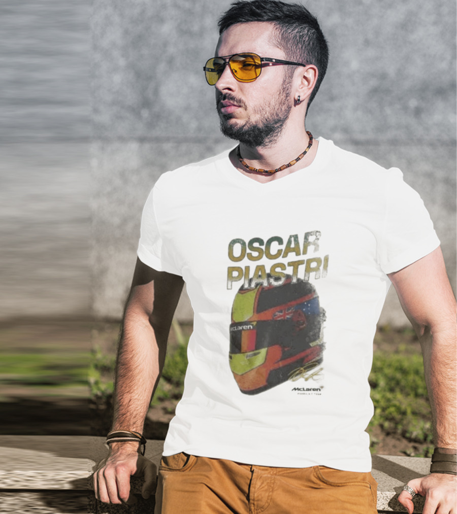 Oscar Piastri McLaren Helmet Design Racing Memorabilia T-Shirt
